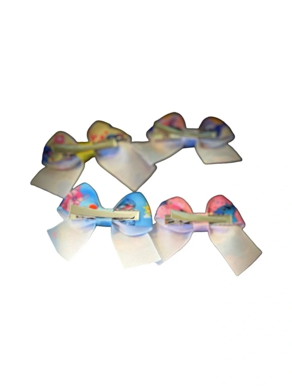 Set of 4 Cute Cartoon Hair Bows clips- Pink, Blue, Yellow, Multicolor